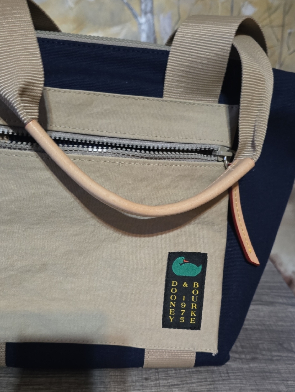 Dooney & Bourke Navy and Khaki Canvas Tote - Picture 2 of 7
